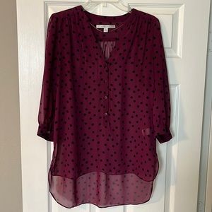 Lauren Conrad burgundy & black polkadot top